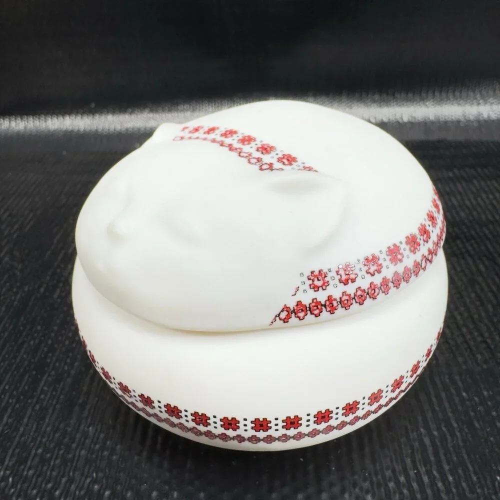 1980s Takahashi Ceramic Trinket Holder Smiling Sleeping Cat Jewelry Holder VTG‎