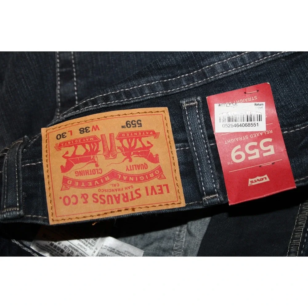 Levis 559 Jeans Mens 38x30 Blue Denim Relaxed Fit Straight Leg Dark Stone Wash