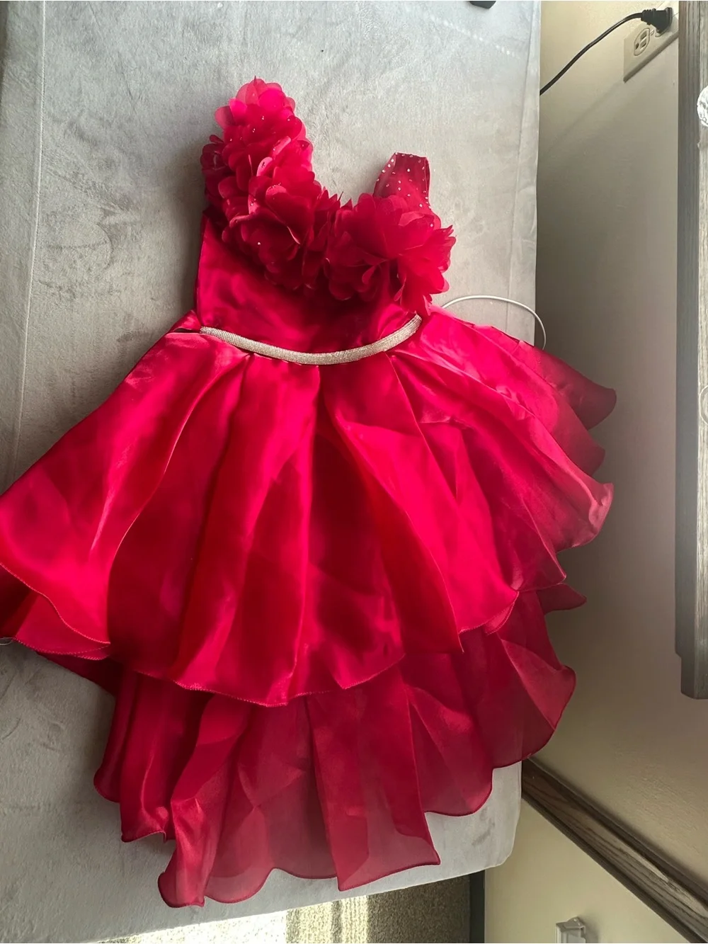 Girls Hot Pink Floral Tulle Party Dress with Sparkle Waistband