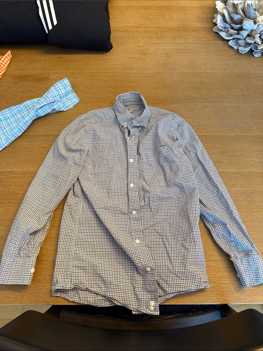 Nordstrom kids Navy and White Micro-Check Button-Down Shirt