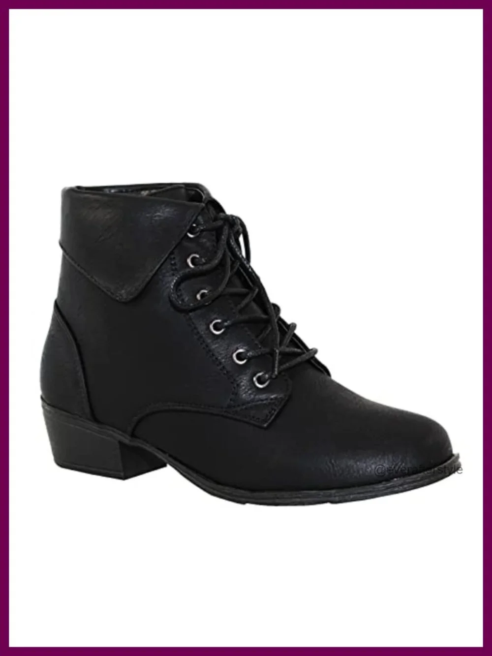Foldover Lace Up Low Chunky Heel Ankle Booties Leather