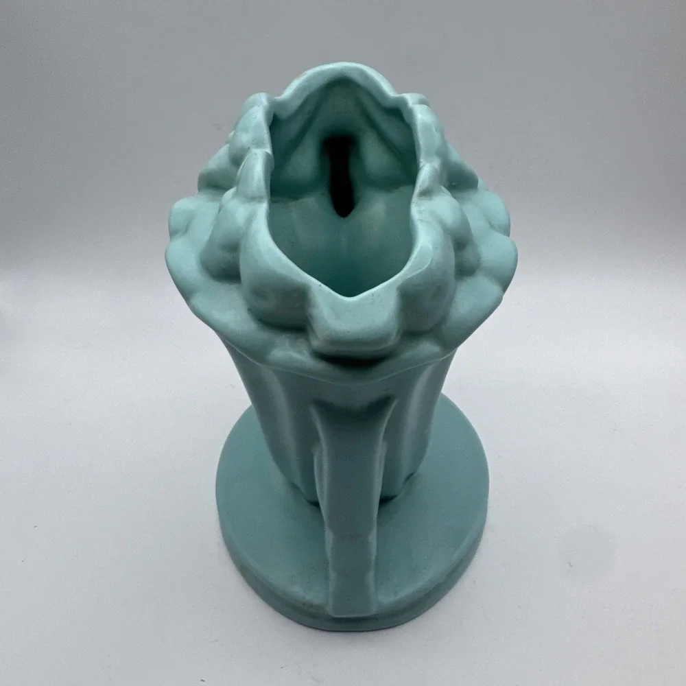 Vtg Haeger Vase Turquoise Aqua Art‎ Pottery Matte Pansy Flower Cornucopia READ