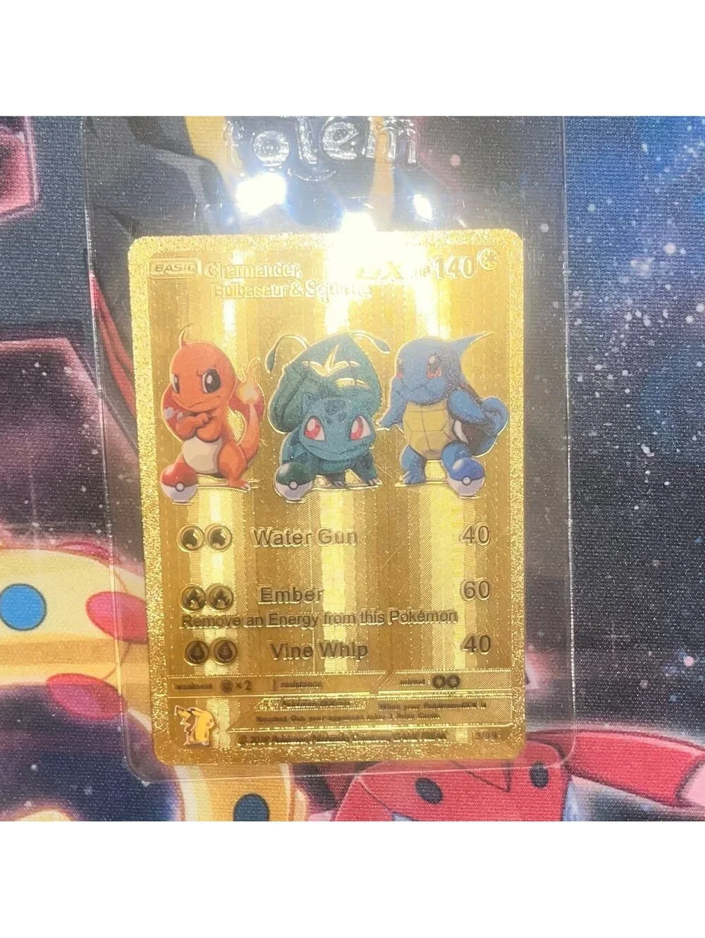 Charmander Bulbasaur Squirtle GX Gold Foil Fan Art PTCG Card