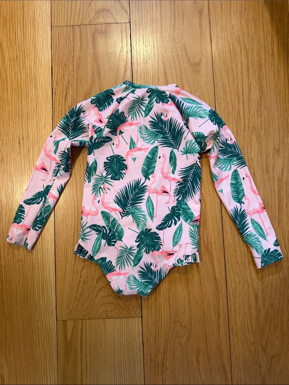 Old Navy Girls' Pink Flamingo & Green Palm Long Sleeve Rashguard