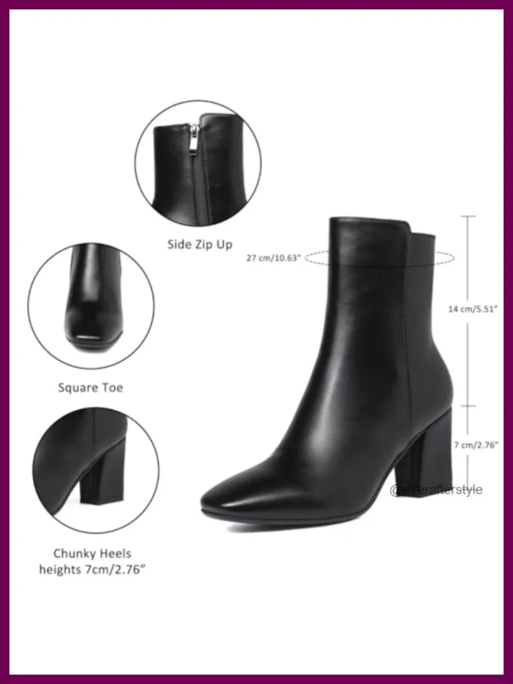 Chunky Block Heel Booties Zip Up Square Toe Ankle Boots