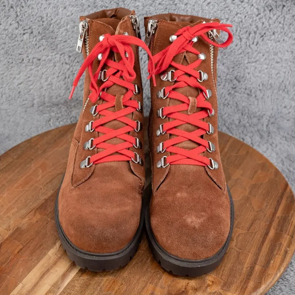 Charles David Rocky WOMENS Size 9.5 ‎ Brown Suede Leather Ankle Combat Boots
