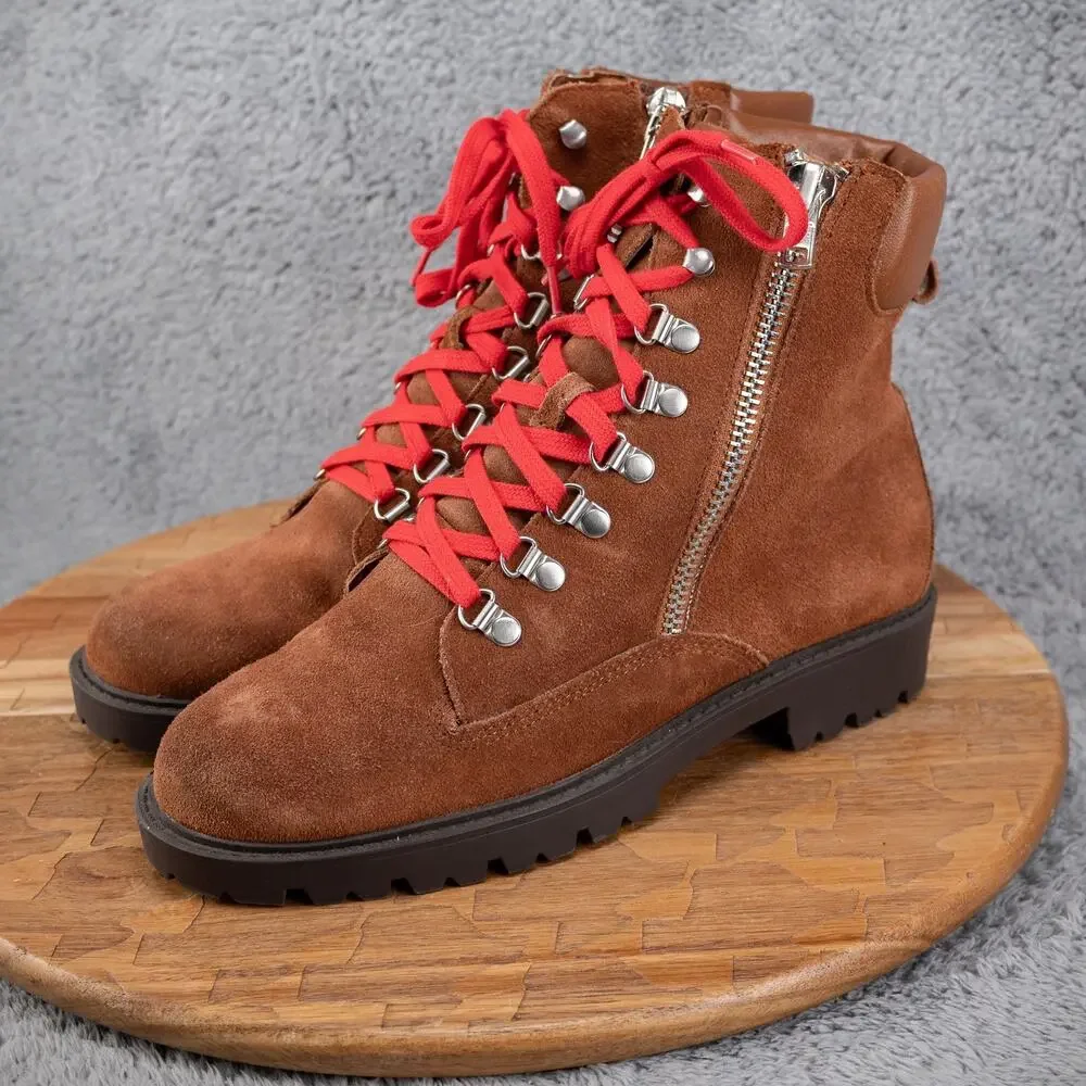 Charles David Rocky WOMENS Size 9.5 ‎ Brown Suede Leather Ankle Combat Boots