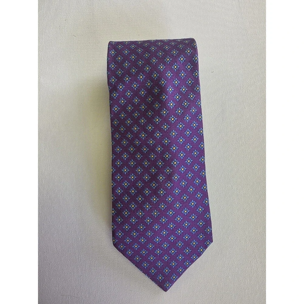 Brooks Brothers Silk Tie Purple With Flowers Handwoven in England Made In USA