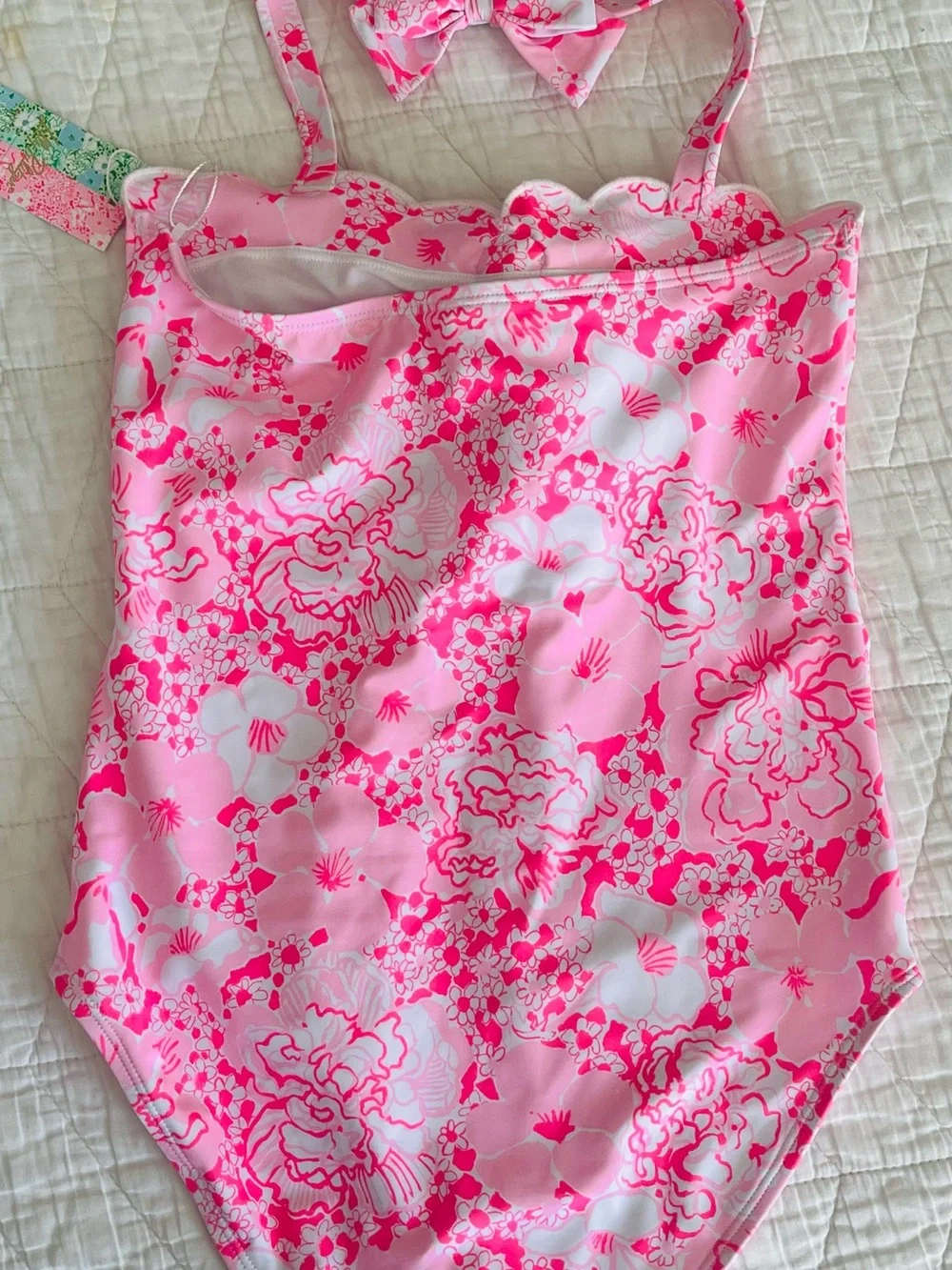 Lilly Pulitzer Janie & Jack Pink Floral One-Piece Swimsuit with White Rosettes
