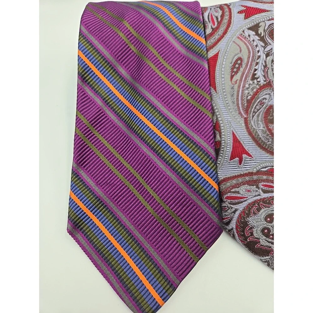 2 Vintage Christian Dior Neck Tie Stripes & Paisley 100% Silk Signature Designer
