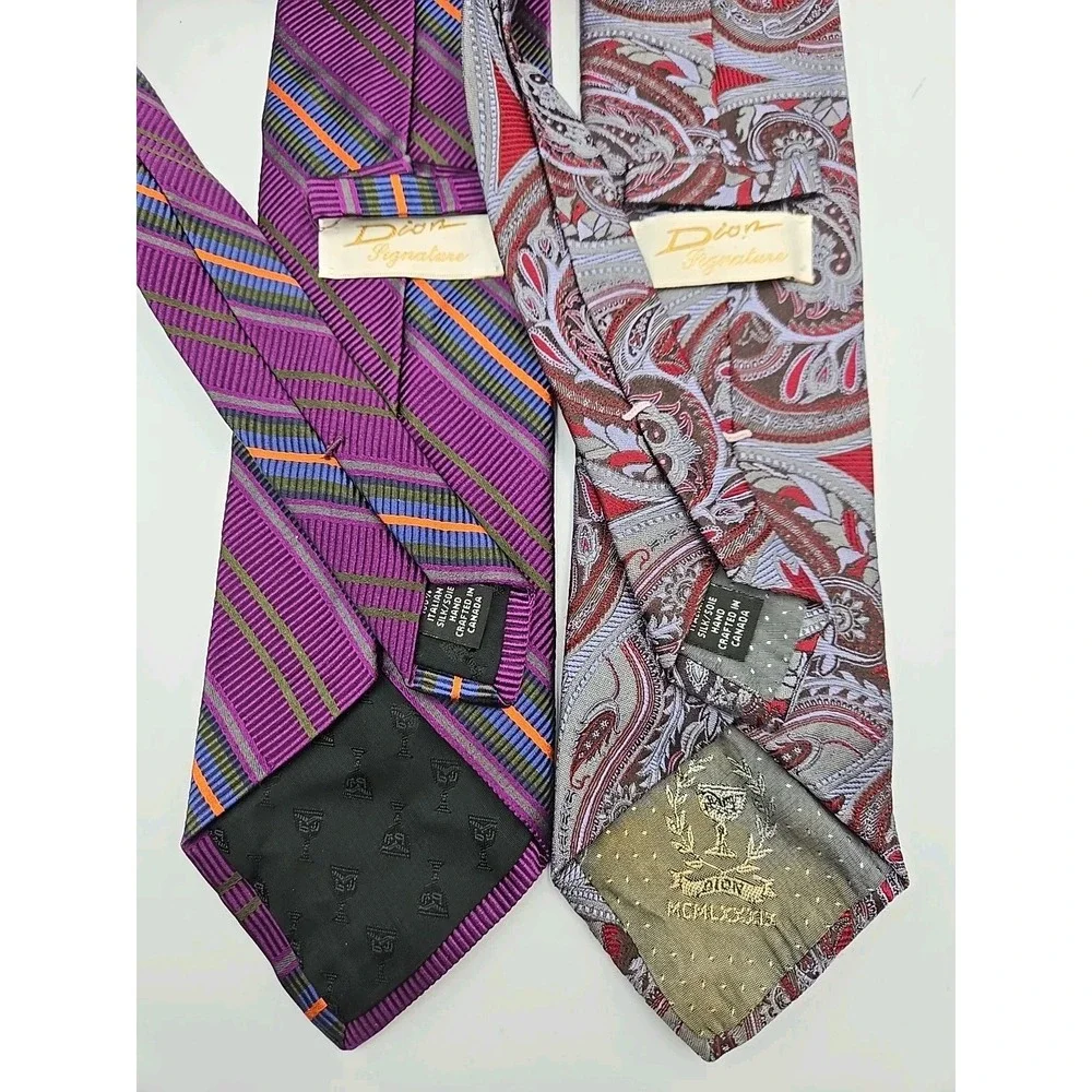2 Vintage Christian Dior Neck Tie Stripes & Paisley 100% Silk Signature Designer