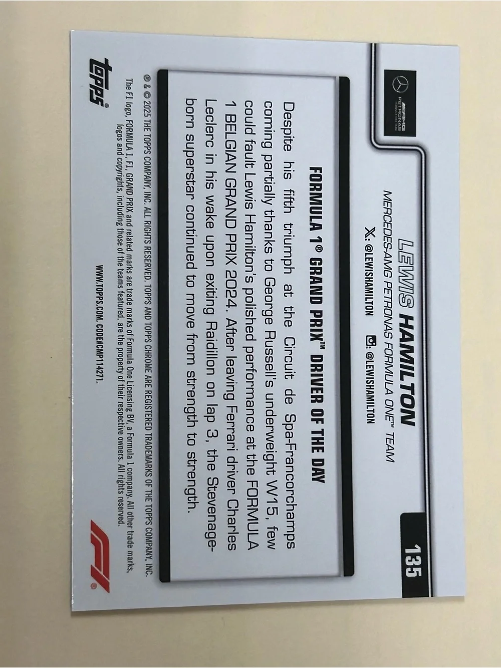 Topps Chrome Green Lewis Hamilton Grand Prix Trading Card