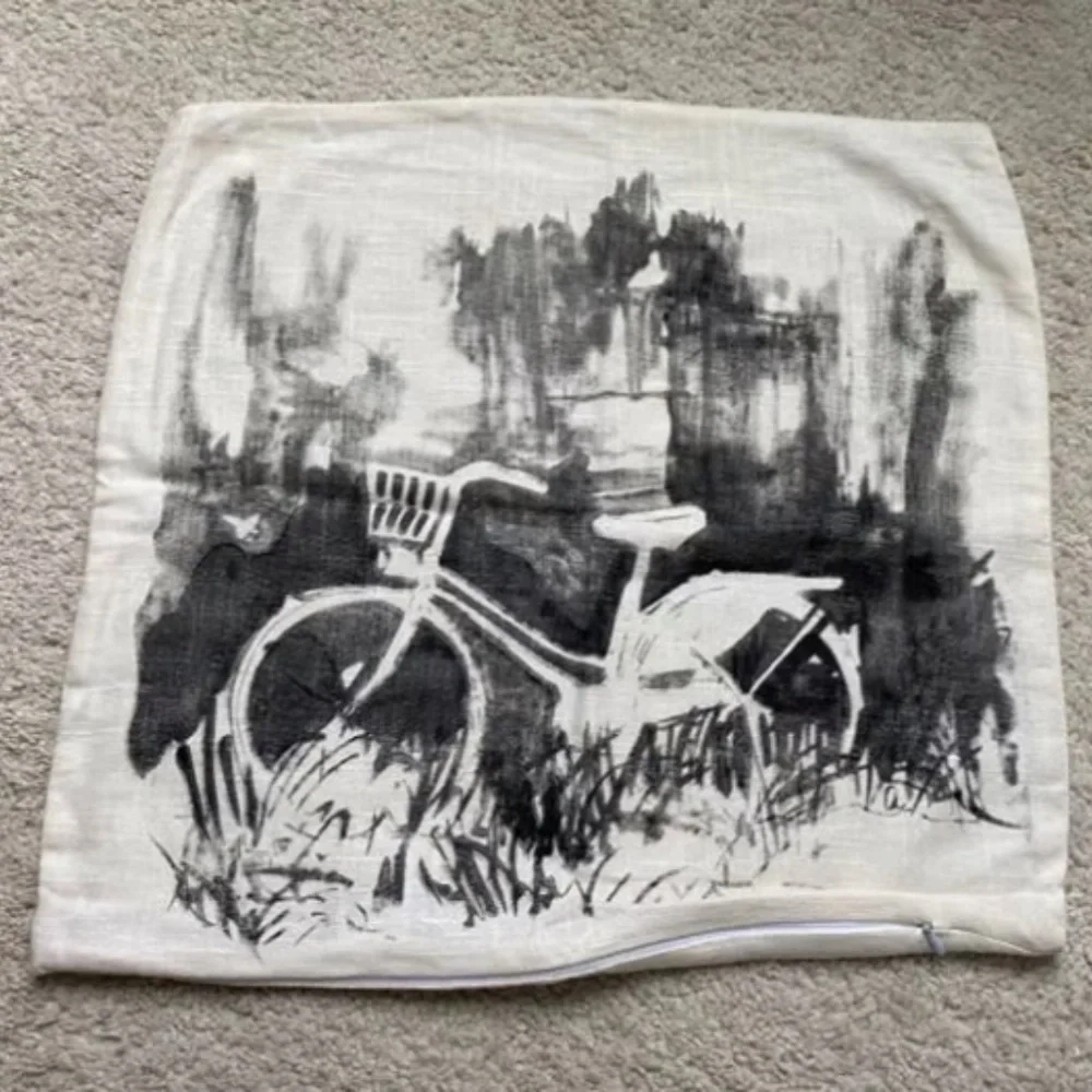 Black on cream bike themed pillow cover