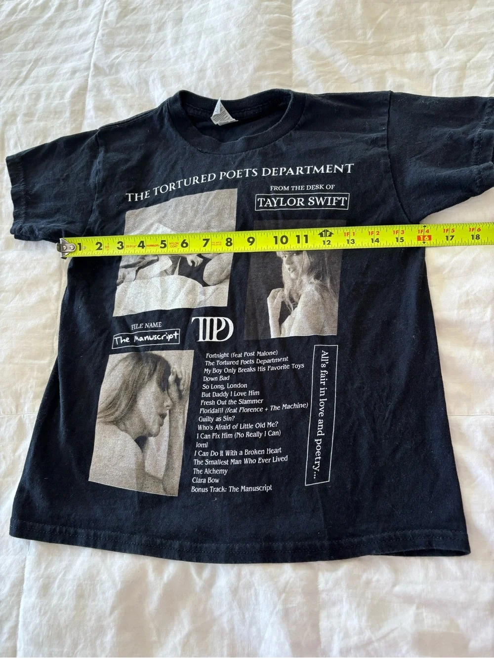 Gildan Heavy Cotton Youth S Black Taylor Swift Tortured Poets Dept T-Shirt