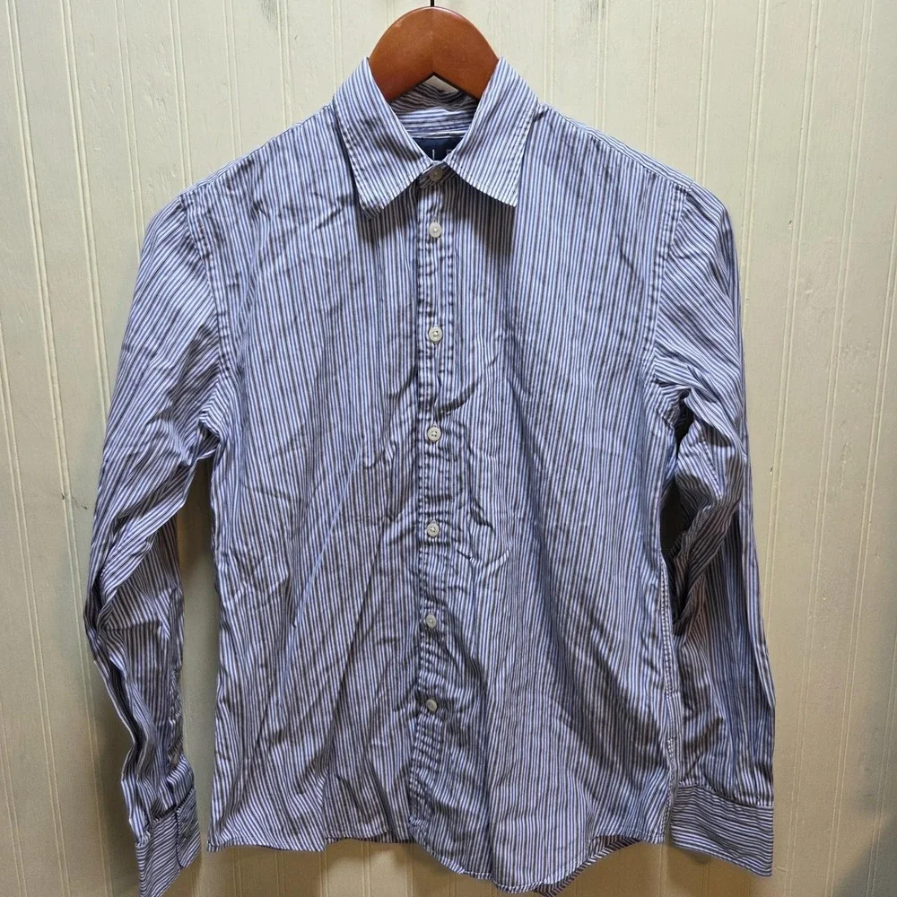 Ralph Lauren Shirt Boys 4‎ Blue Stripe Button Down Long Sleeve Slim Fit Cotton