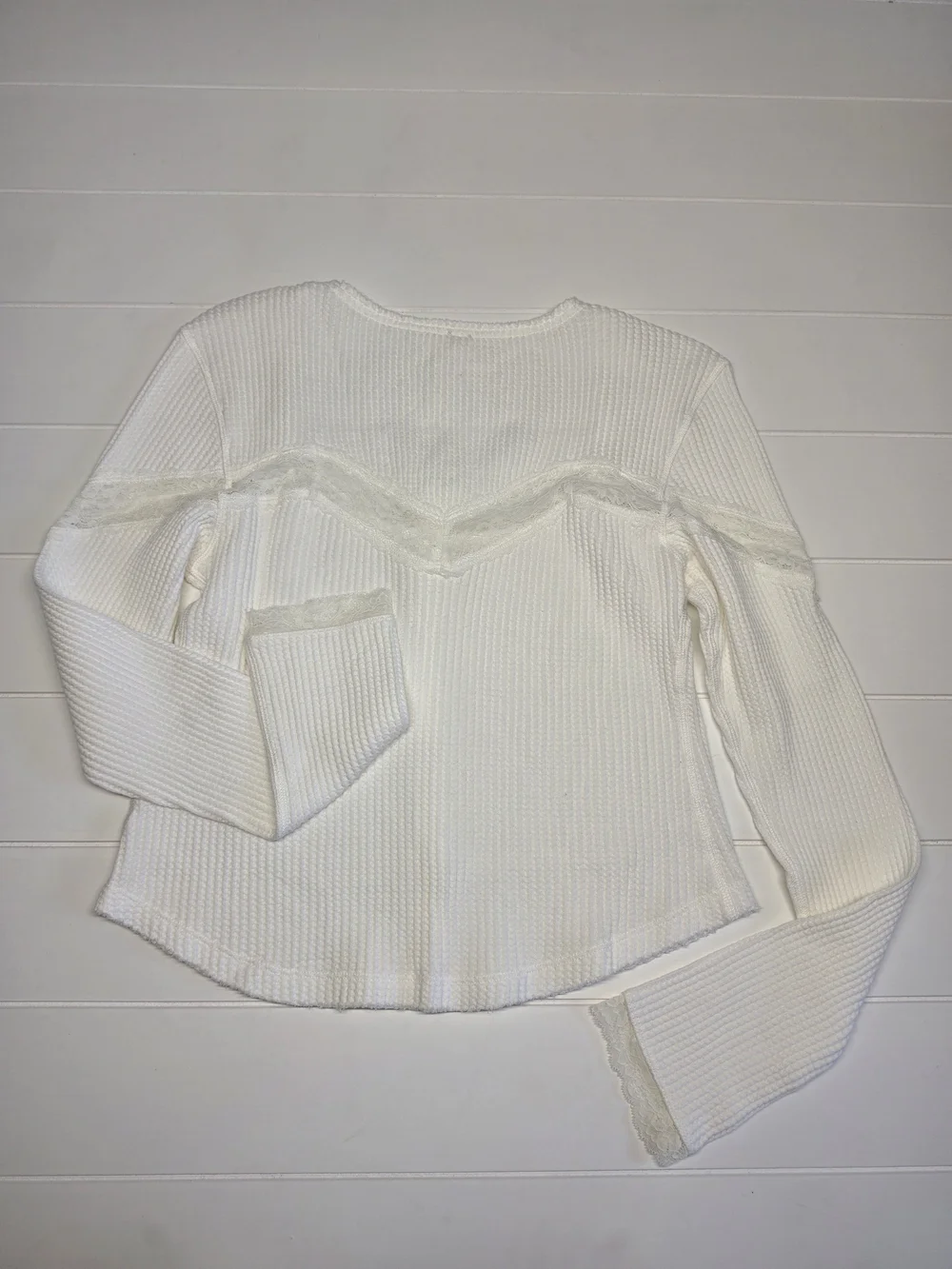 Free People Lets Pardy Cardi White Lace-Trim Thermal Button Womens Large