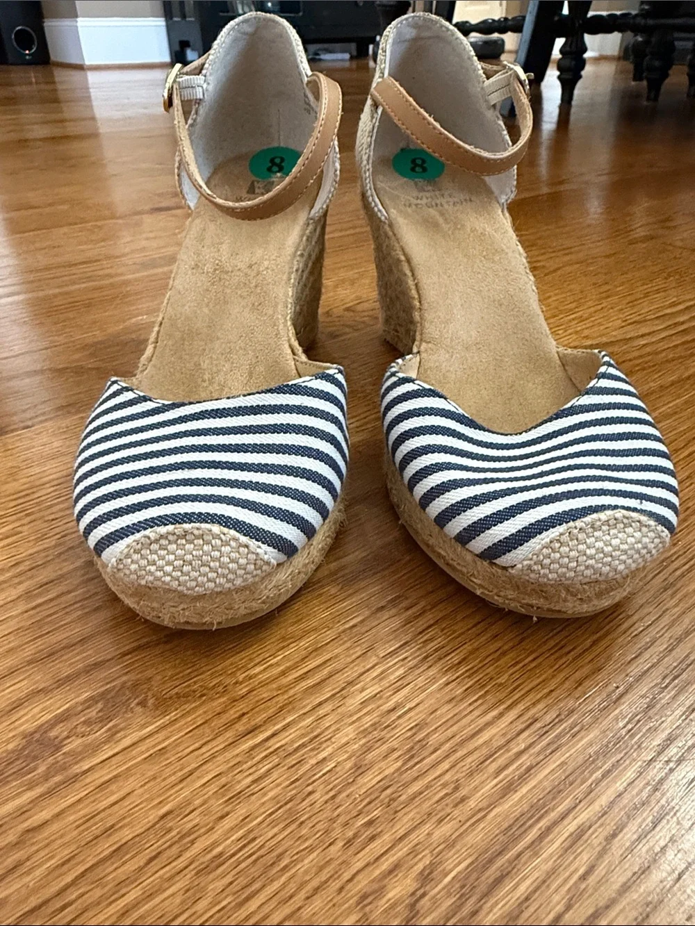 White Mountain Striped Espadrille Wedge Sandals Size 8