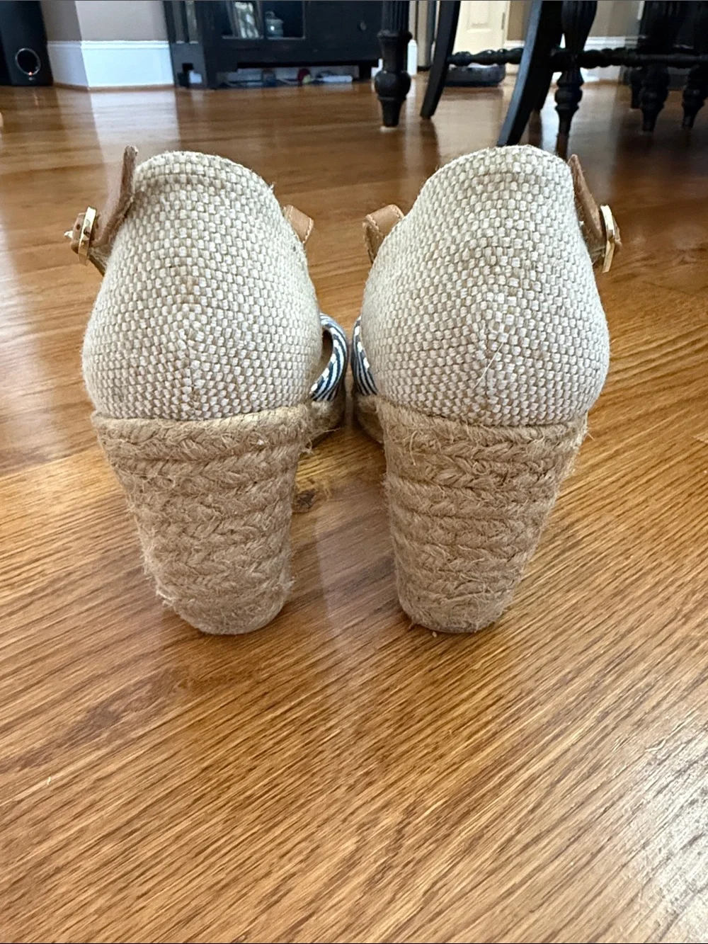 White Mountain Striped Espadrille Wedge Sandals Size 8