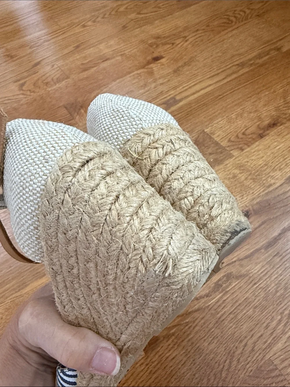 White Mountain Striped Espadrille Wedge Sandals Size 8