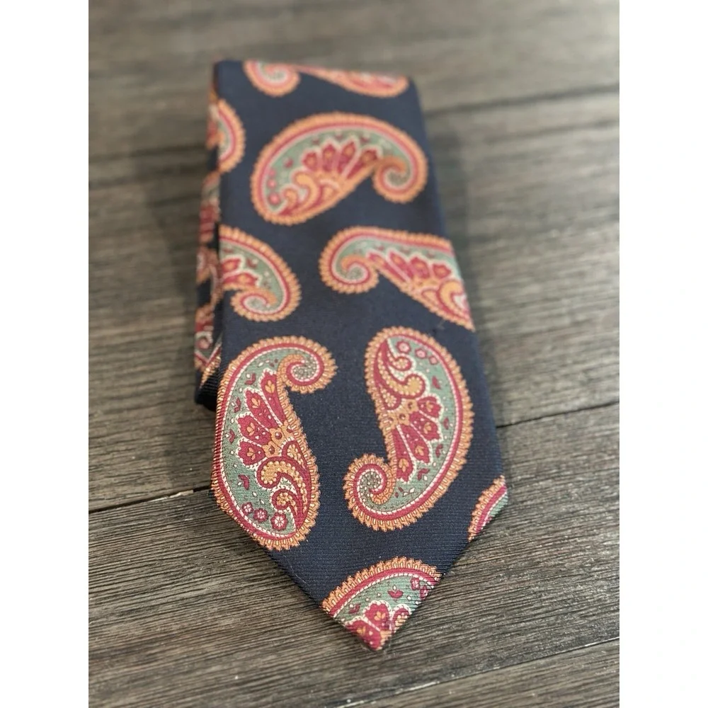 Vtg Adolfo Couture black‎ red Paisley Silk Tie X-long NWT