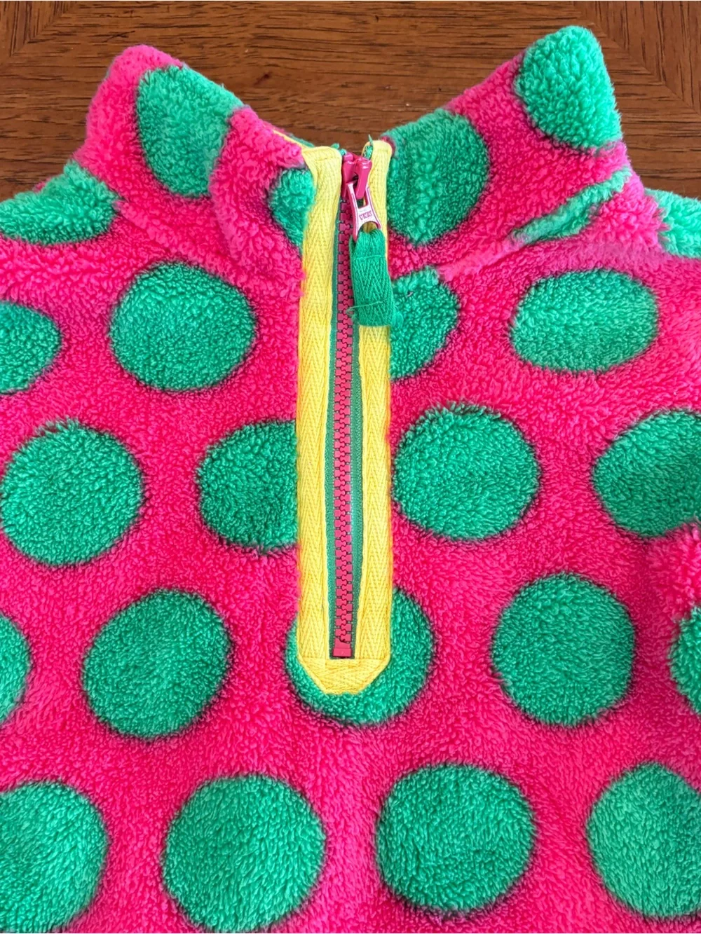 Hanna Andersson Pink Fleece Pullover with Green Polka Dots