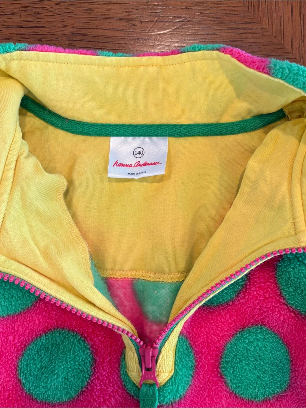 Hanna Andersson Pink Fleece Pullover with Green Polka Dots