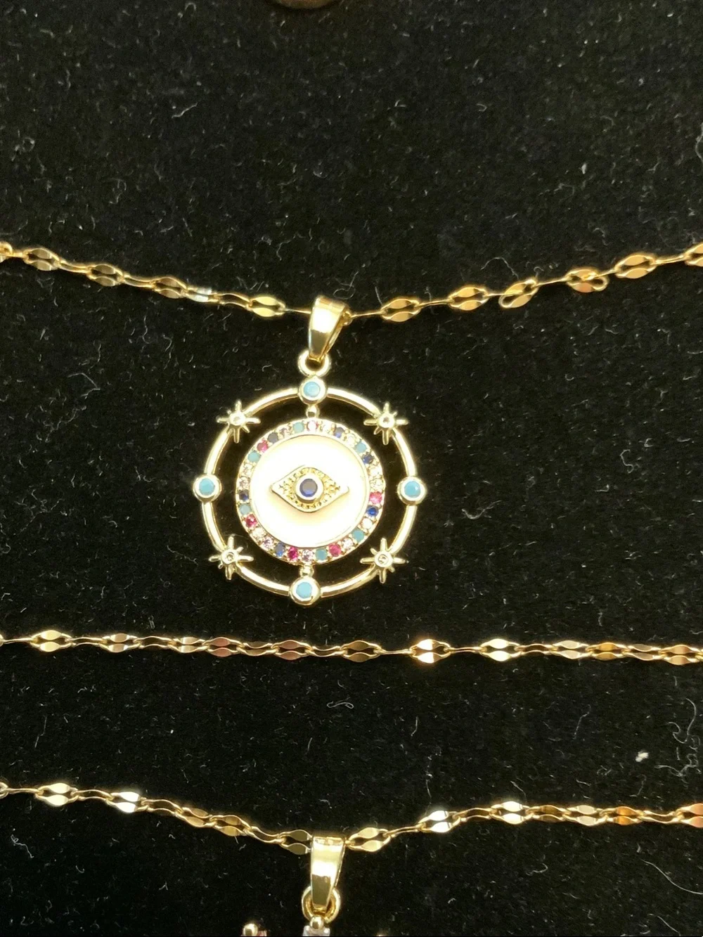 Gold Hamsa & Evil Eye Necklace Set with Blue Accents