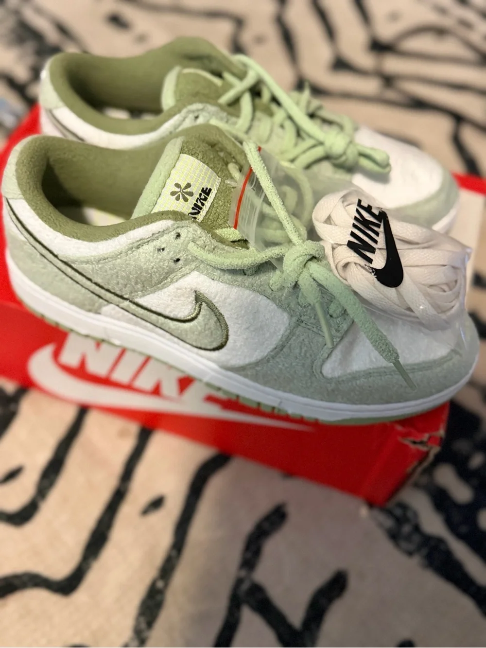 Nike Dunk Low Top Sneakers in Sage Green & White