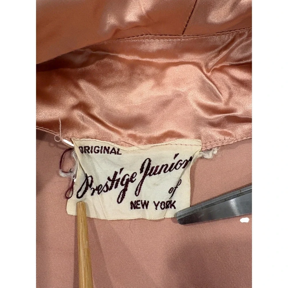 Vtg 50s‎ Slipper Satin Halter Dress Jacket Copper Pockets 2pc Set 28