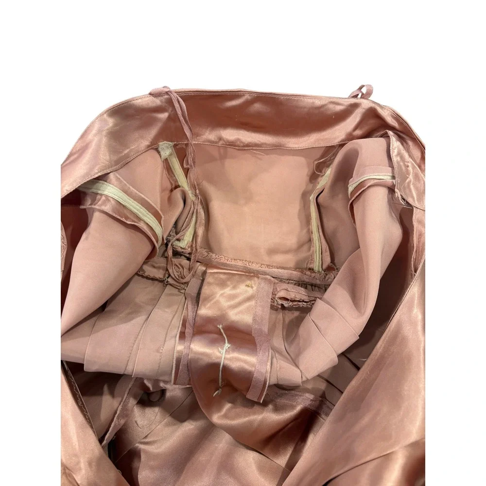 Vtg 50s‎ Slipper Satin Halter Dress Jacket Copper Pockets 2pc Set 28