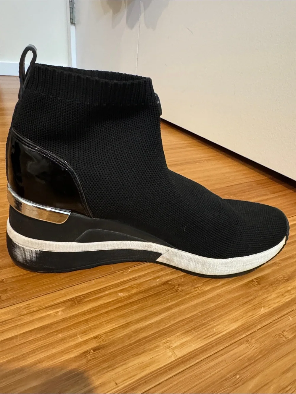 Michael Kors Black Knit Sock Sneakers with White Sole