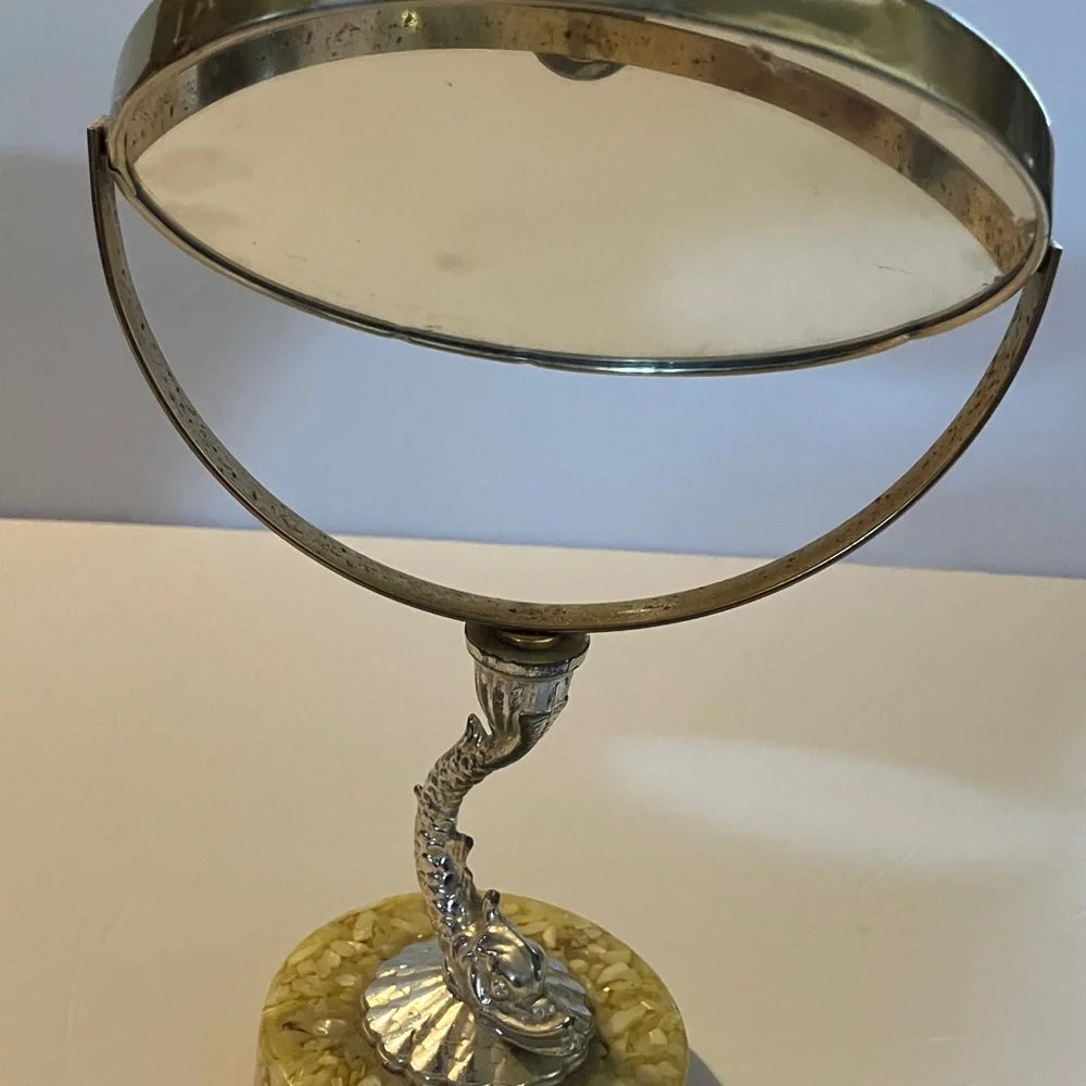 Vintage Metallic Dragonfish‎ Vanity Mirror on Weighted Base
