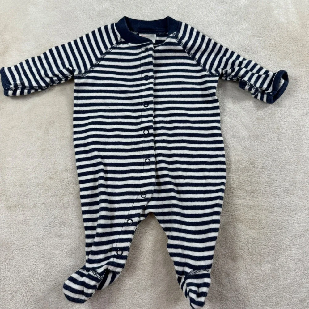 Baby Gap Navy Blue White Striped Footed Sleeper Snap Up Romper Pajamas One Piece