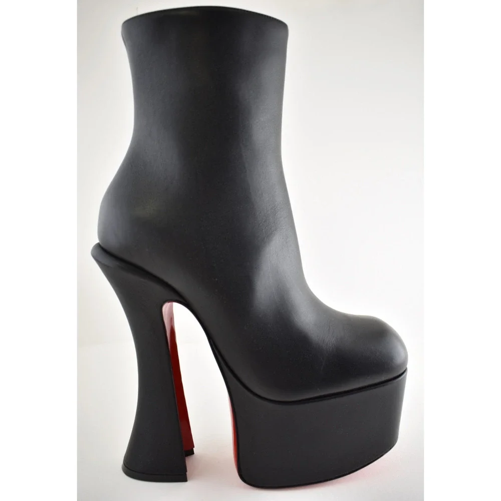 Christian Louboutin Aquabootie 160 Black Leather Platform Block Heel Bootie 37.5