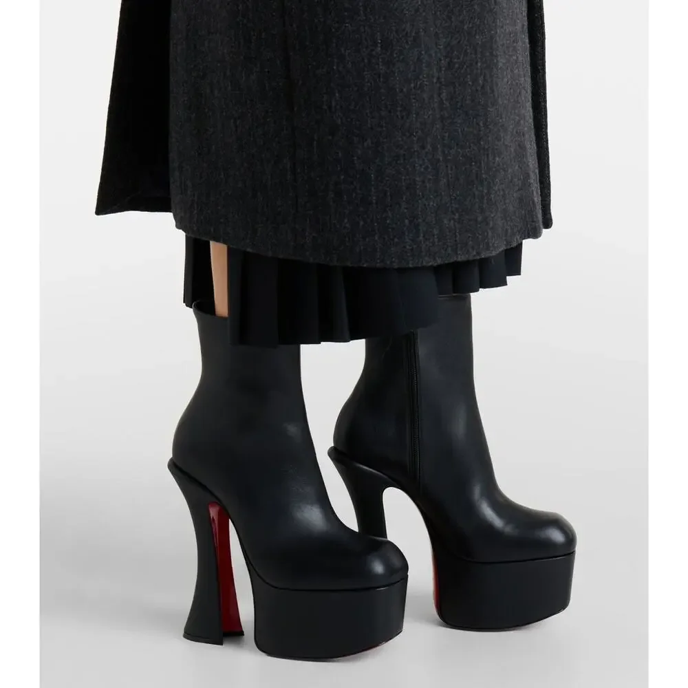 Christian Louboutin Aquabootie 160 Black Leather Platform Block Heel Bootie 37.5