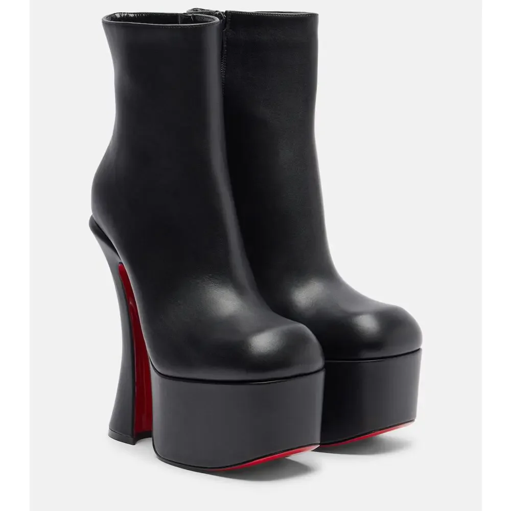 Christian Louboutin Aquabootie 160 Black Leather Platform Block Heel Bootie 37.5