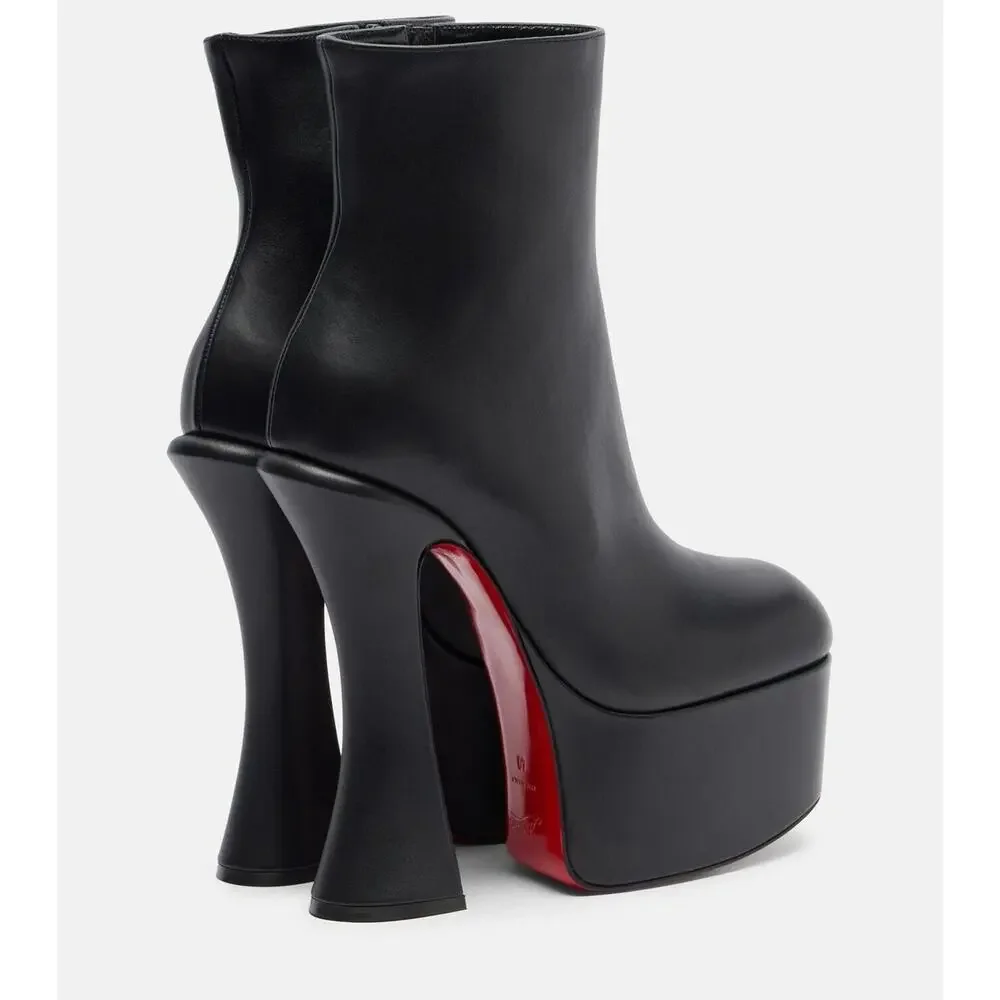 Christian Louboutin Aquabootie 160 Black Leather Platform Block Heel Bootie 37.5
