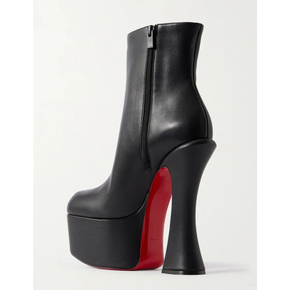 Christian Louboutin Aquabootie 160 Black Leather Platform Block Heel Bootie 37.5