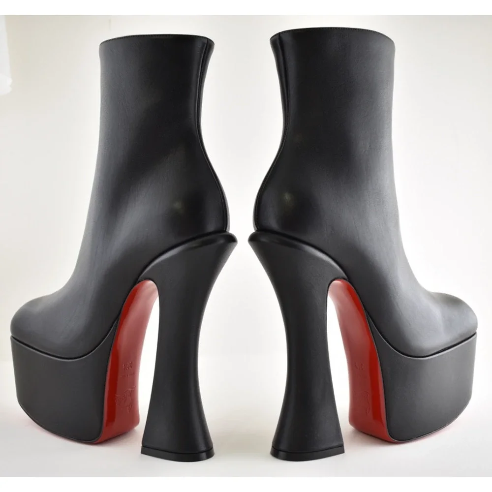 Christian Louboutin Aquabootie 160 Black Leather Platform Block Heel Bootie 37.5