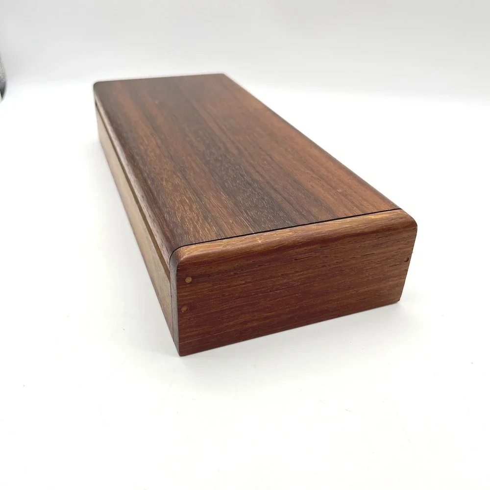 Vintage Handcrafted Wood Valet Box Felt Lined 4 Compartment Jewelry Watch Case