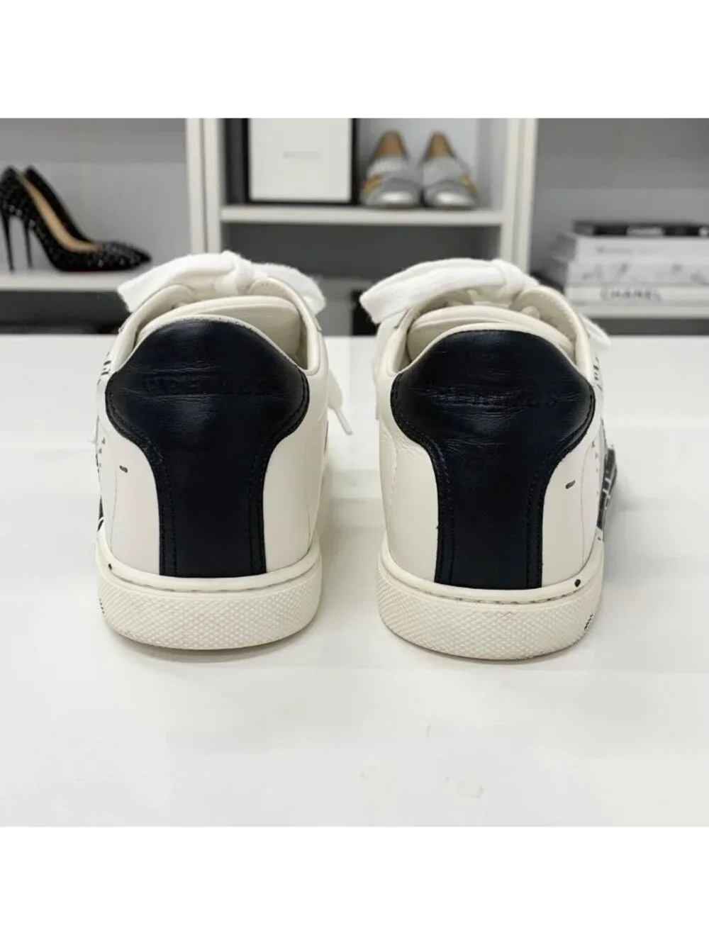 Hermes Quicker Leather Fresh Paint Sneakers White Black