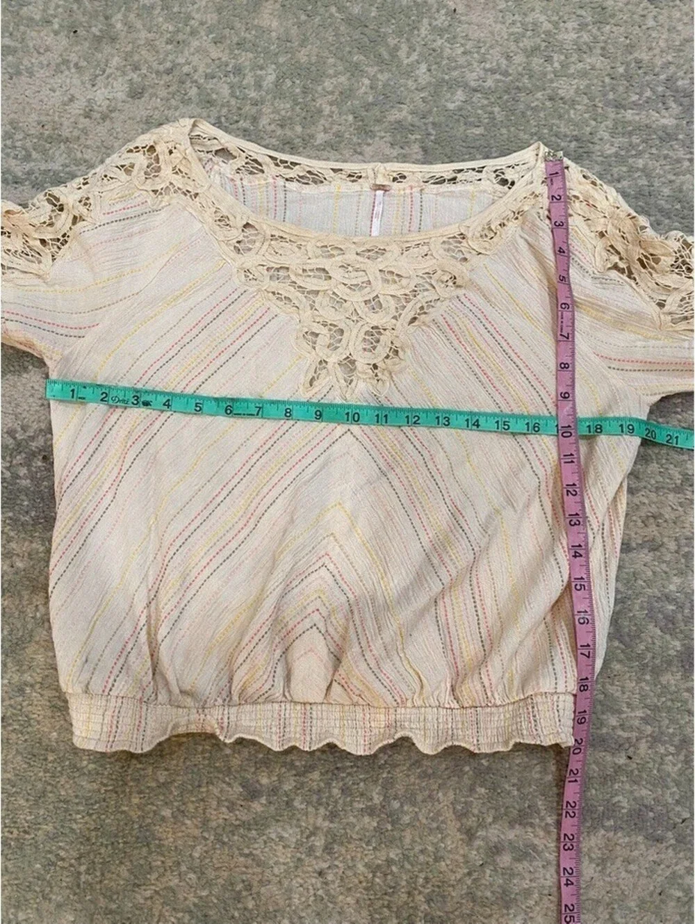Free People Top MEDIUM Blouse Floating Memories Lace  Artsy Boho Ivory Hippie