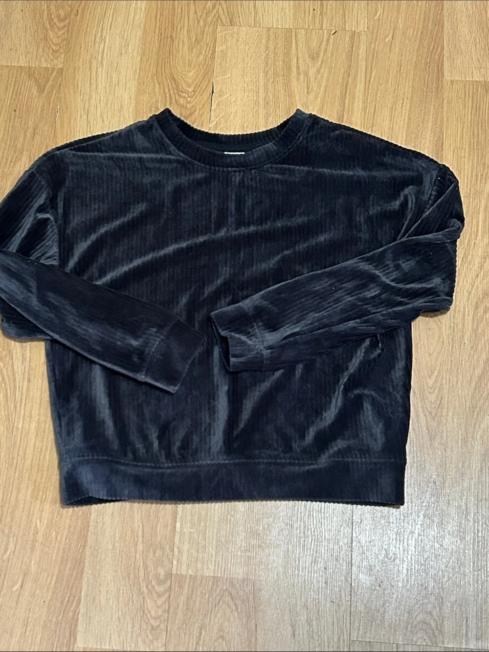 wonder nation Black Velvet Ribbed Crewneck Sweater