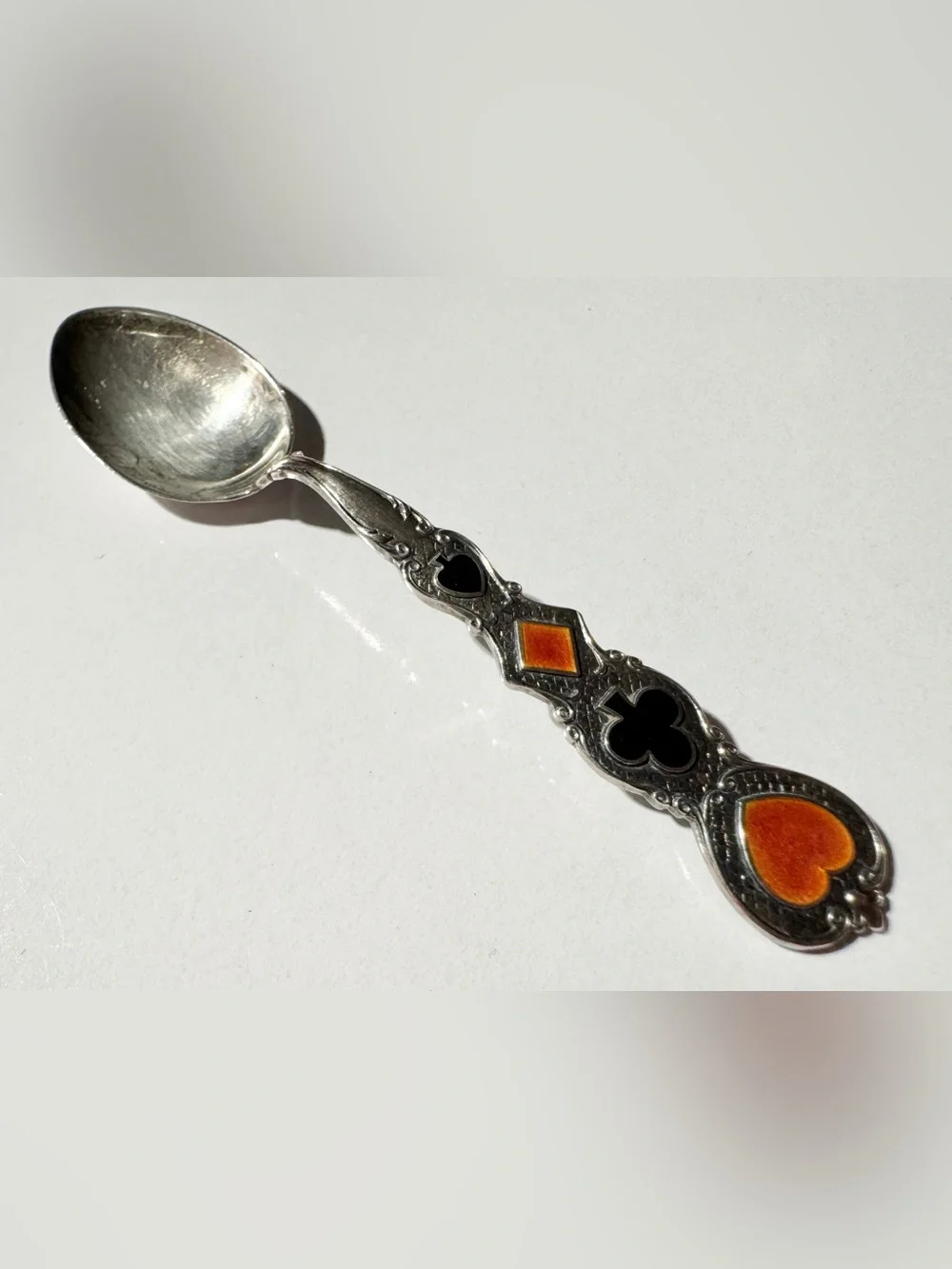 Vintage Paye & Baker Sterling & Enameled Card Suit Souvenir Spoon 10g Heart P&B