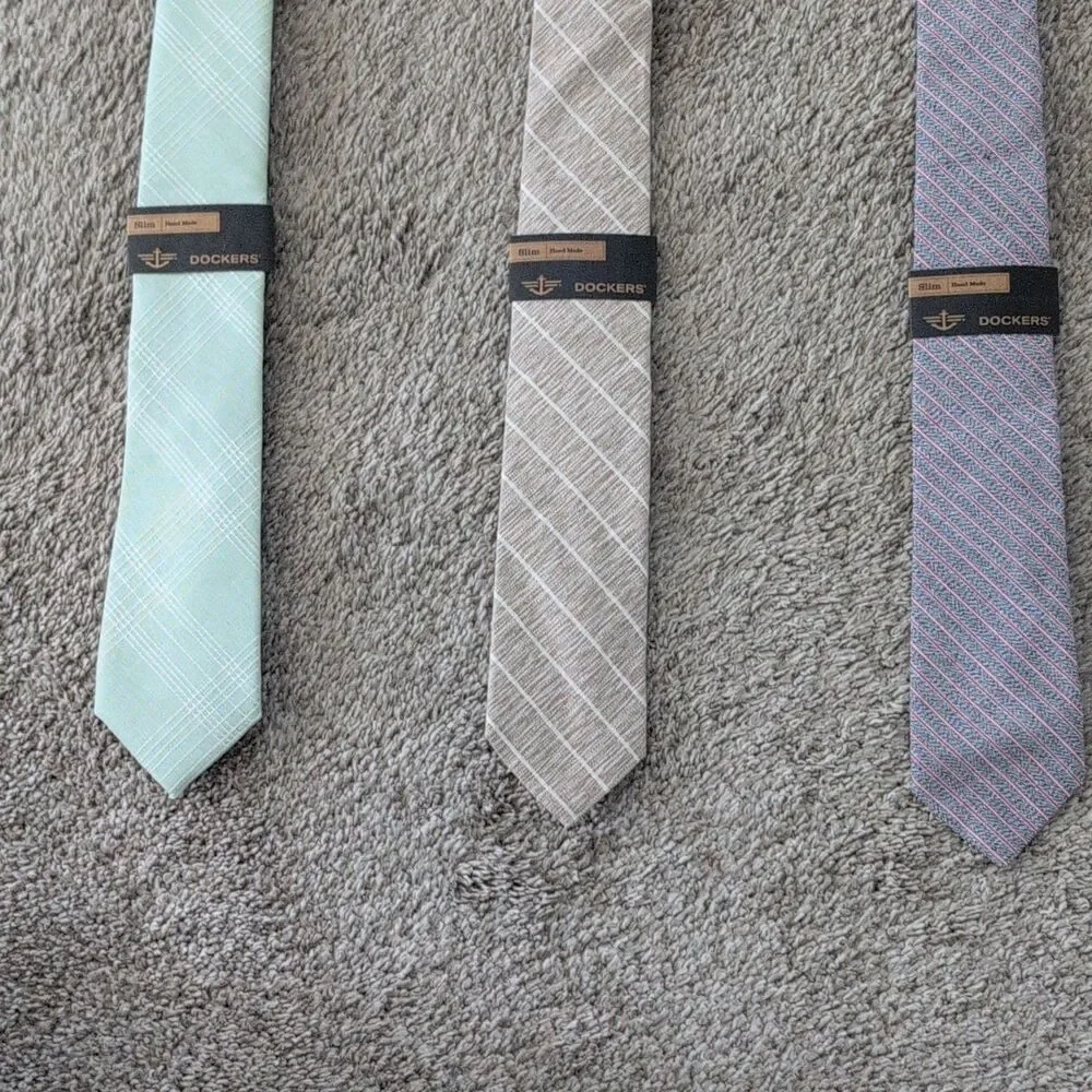 DOCKERS Handmade Slim Skinny Men's Ties Plaids & Checks Multicolor Lot of 3 New