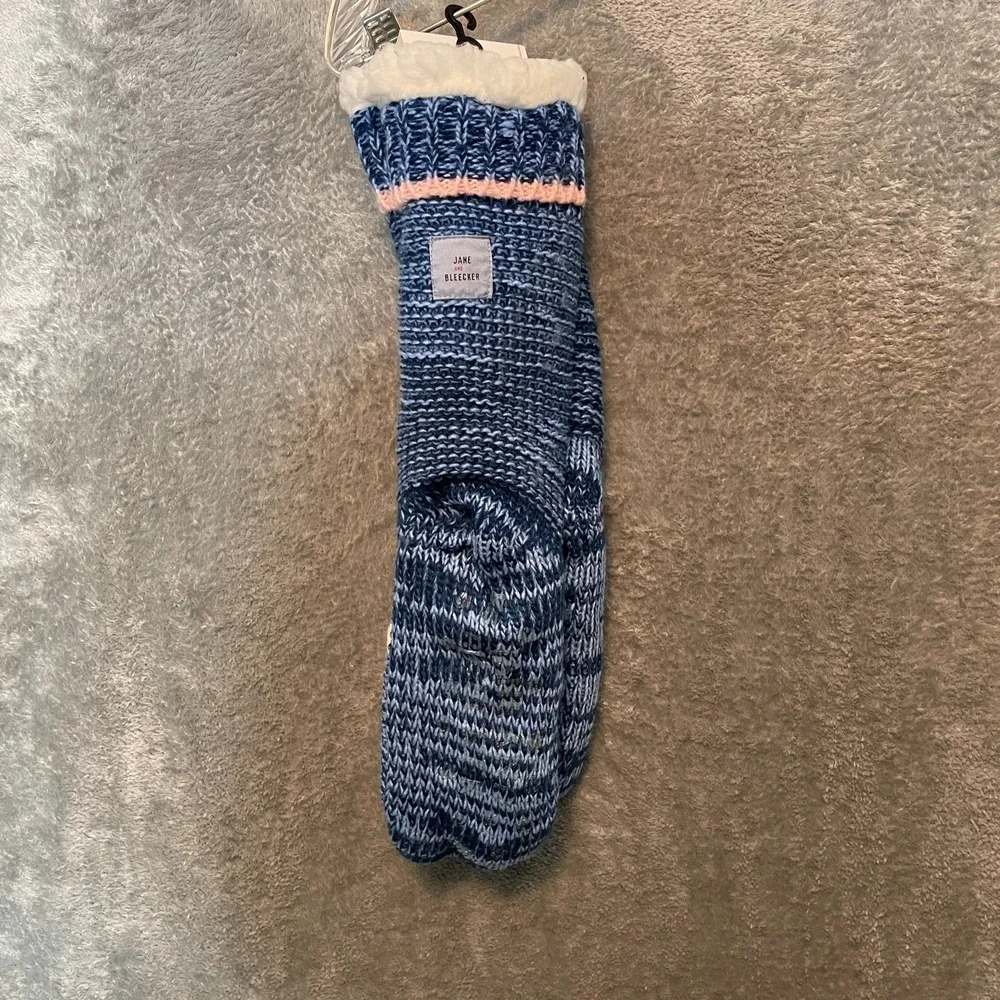 Jane Blecker Women Plushfill Lined Bunny Slipper Socks OS Cozy Chunky Knit NWT