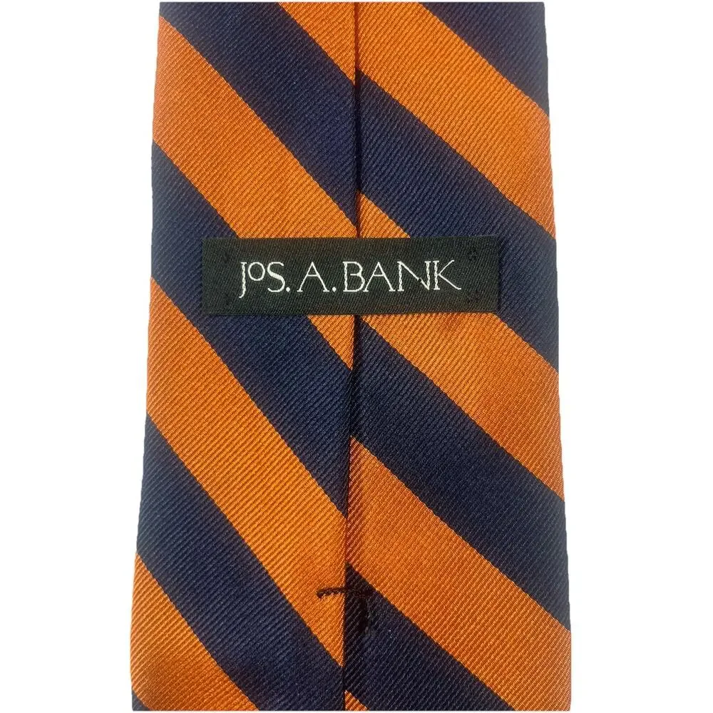 JOS A. BANK Orange And Blue Stripe Repp 100% Silk NeckTie XL Long 62/4