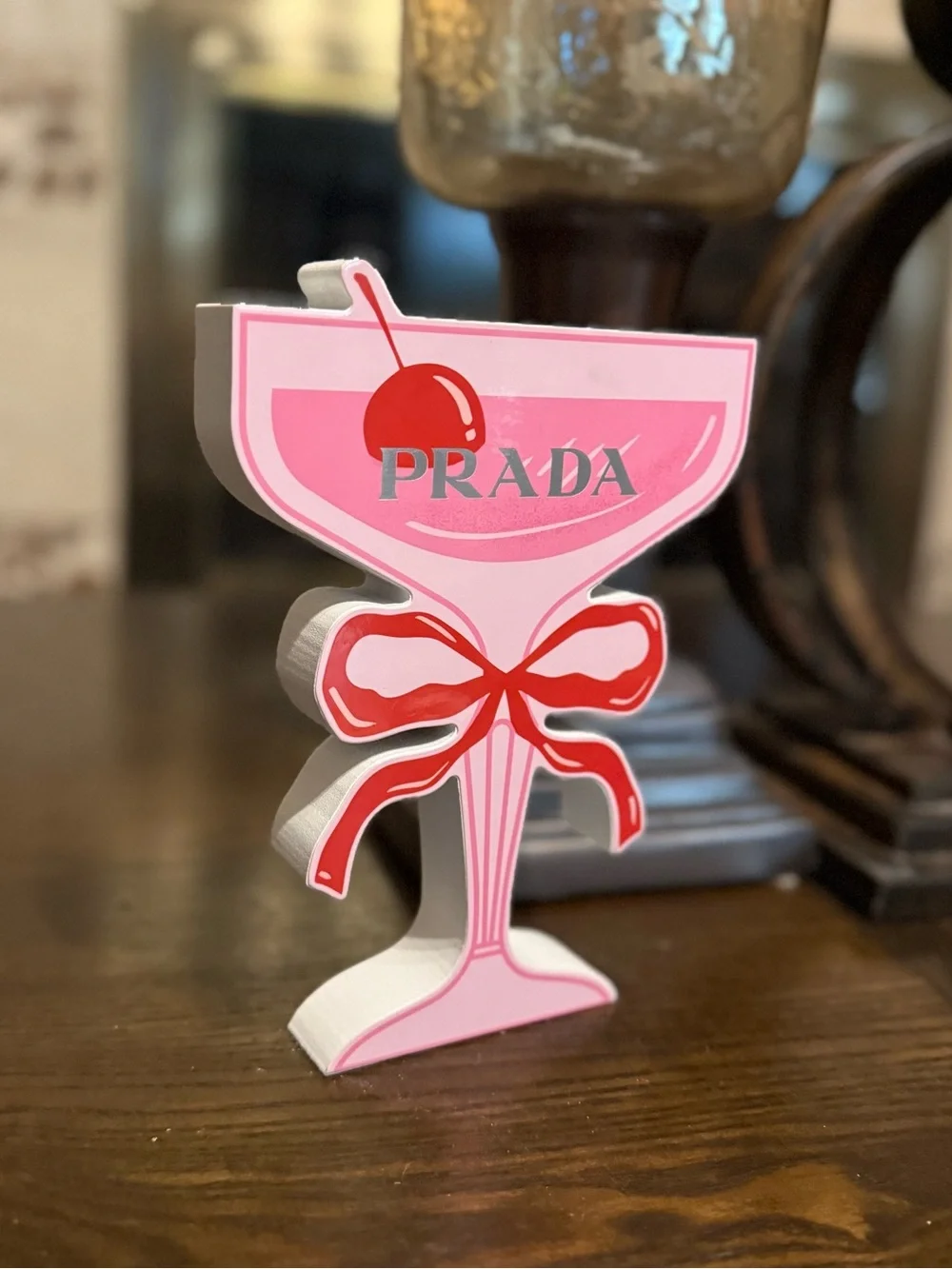 Prada Cherry on Top Coupe Glass Wood Decor NWT