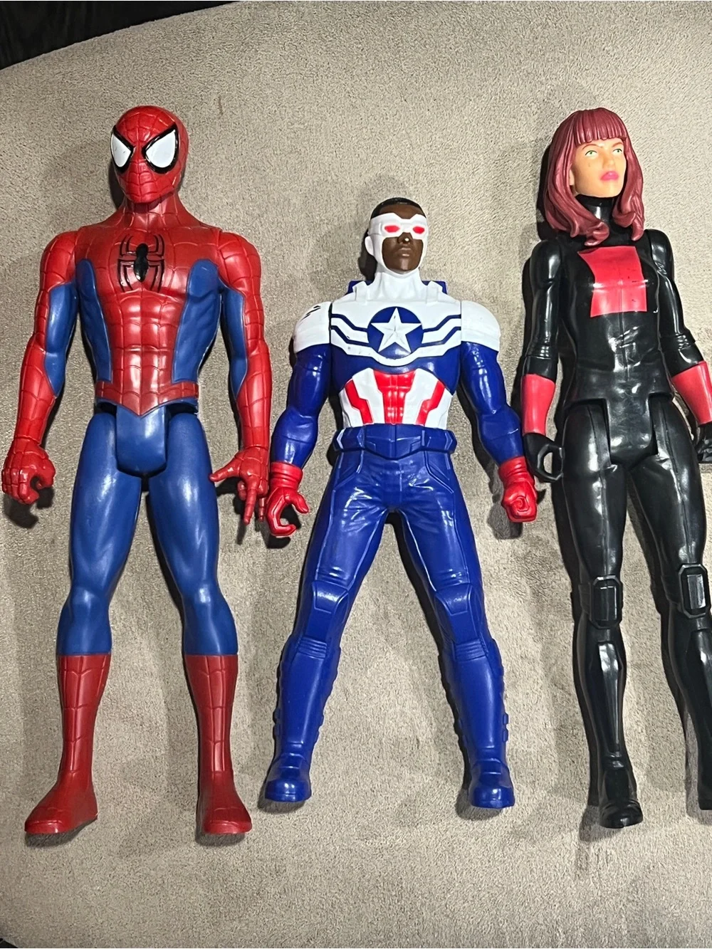 Marvel lot of 3 Titan 12” figure Spider-Man & Black Widow & Falcon