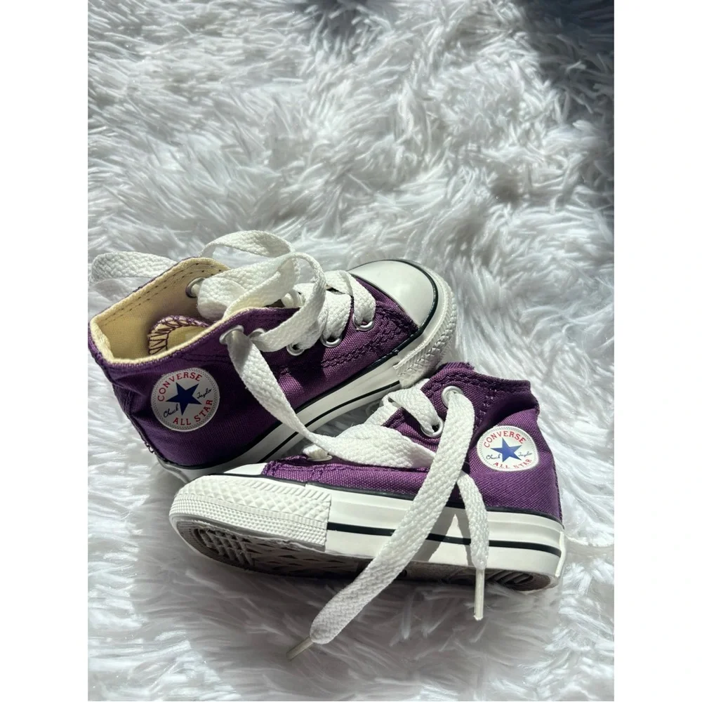 Converse Kids Purple and White High Top Sneakers